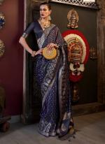 Pure Satin Blue Festival Wear Weaving Saree